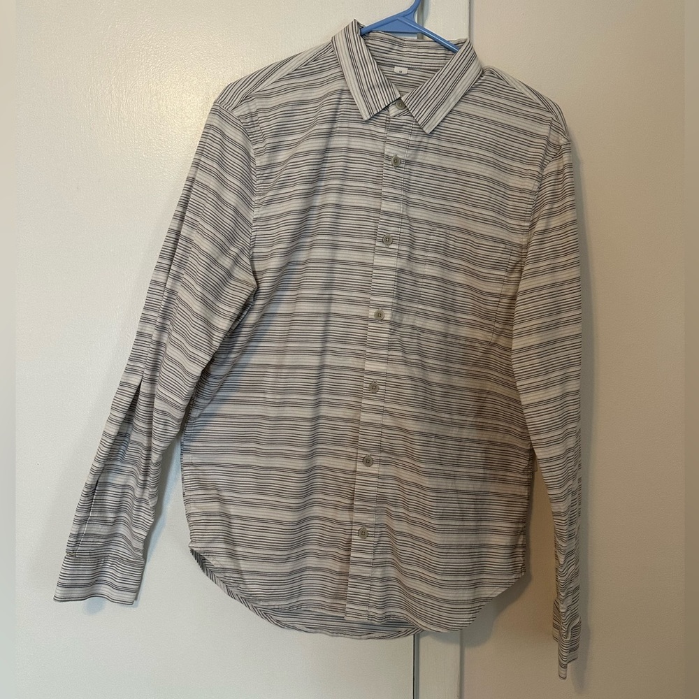 Lululemon Grey/White Striped - Stretch Button Down